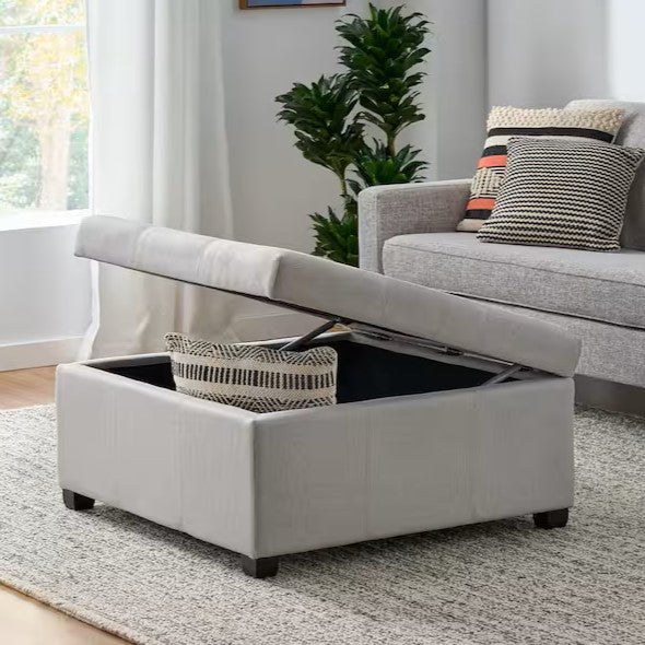 Buttoned Top Square Storage Footstool - Light Grey