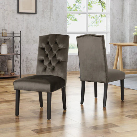 Buttoned Back Dining Chair - Grey (Single)