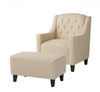 Buttoned Back Armhair & Footstool - Beige