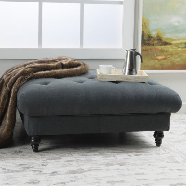 Tufted Top Square Footstool - Dark Grey