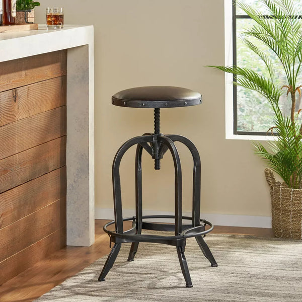 Industrial Swivel Iron Bar Stool - PU