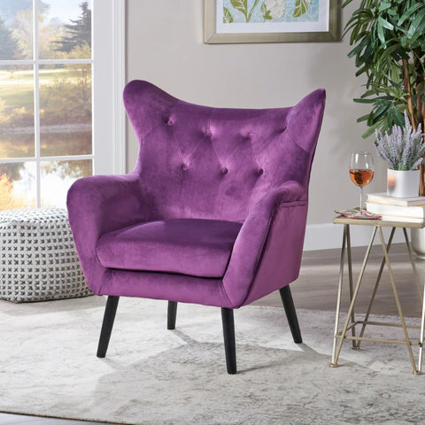 Velvet Wingback Arm Chair - Fuchsia