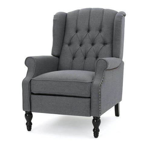 Buttoned Back Recliner - Charcoal