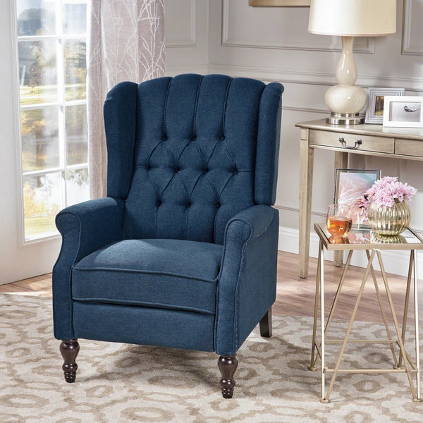 Buttoned Back Recliner - Dark Blue