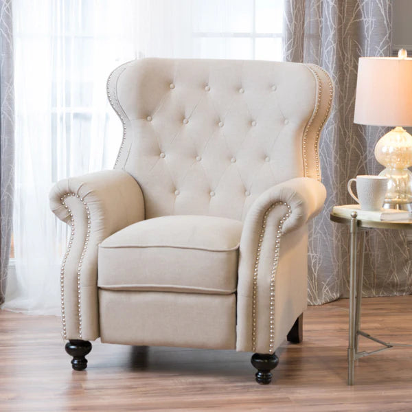 Roll Top Buttoned Grand Reclining Accent Chair - Natural