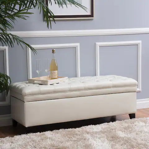 Bench Storage Footstool - Ivory PU