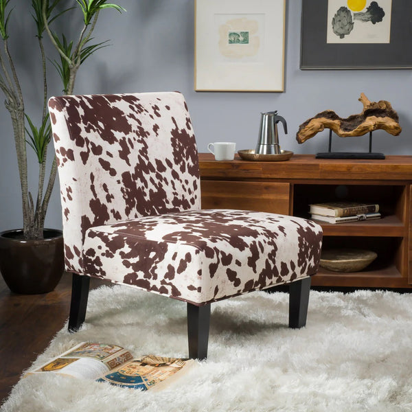 Fabric Slipper Accent Chair - White & Brown Velvet