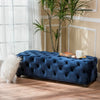 Rectangular Buttoned Footstool - Blue