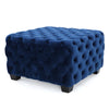 Square Velvet Buttoned Footstool - Blue