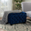 Square Velvet Buttoned Footstool - Blue