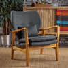 Mid-Century Club Chair - Birch Frame & Dark Grey Fabric Seat