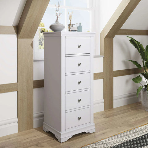 Chantilly White Painted Chest of Drawers - 5 Drawer