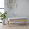 Grey Buttoned Fabric Top & Wood Bench