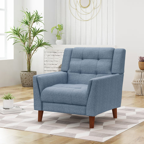 Mid Century Tufted Fabric Armchair - Blue