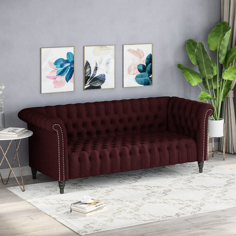 Buttoned Back Sofa - Wine