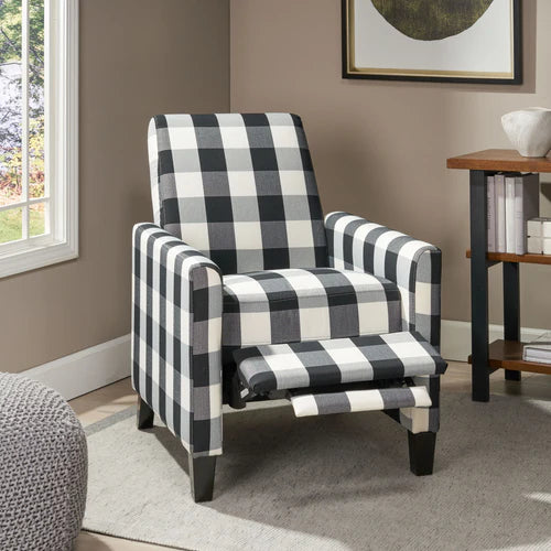 Contemporary Check Fabric Push-Back Recliner