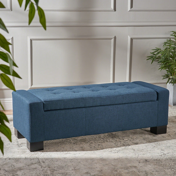 Tufted Storage Footstool - Navy Blue