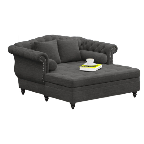 Buttoned Love Seat With Chaise - Charcoal