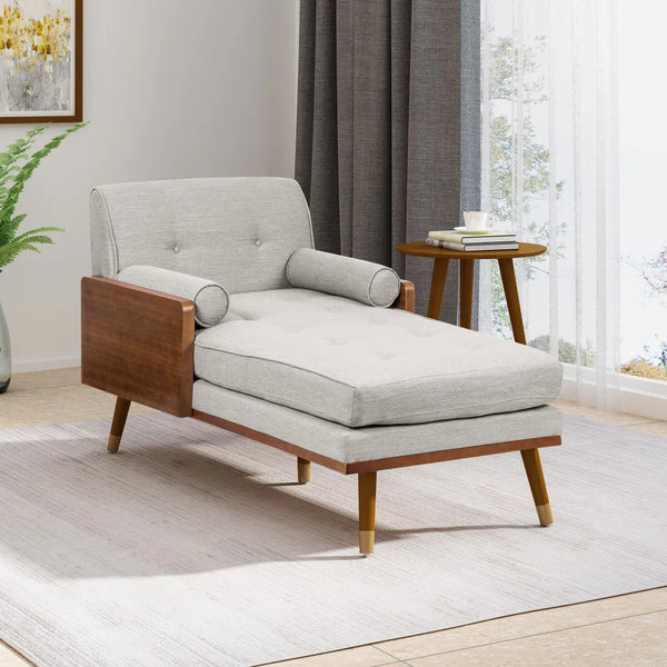 Beige & Wooden Chaise Lounge