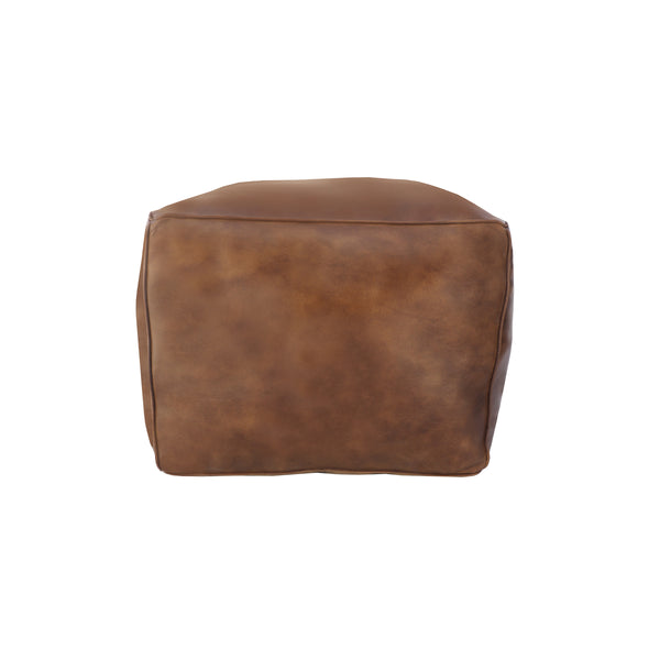 Leyton Leather Pouf - Brown