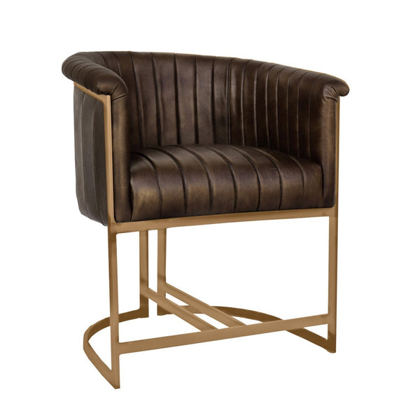 Montclair Dining Leather Chair - Brown with Gold Metal