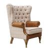 Arnie Fluted Wing Chair in Leather & Wool - Natural