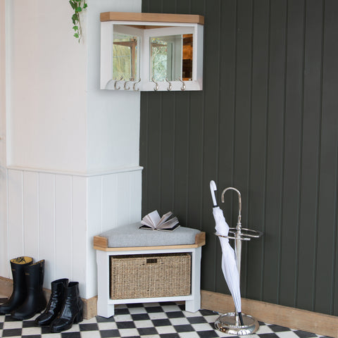 Country Living, White Painted & Oak - Corner Hall Bench TOP