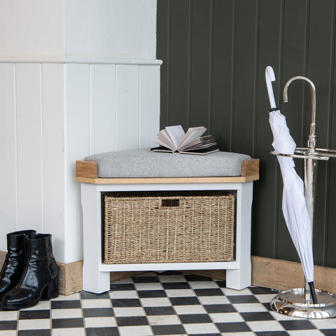 Country Living, White Painted & Oak - Corner Hall Bench