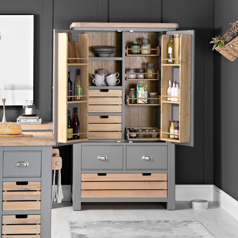 Dorset Oak & Storm Grey Painted - Extra Large Larder Unit