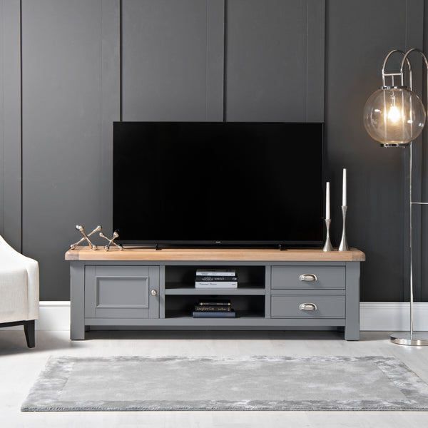 Dorset Oak & Storm Grey Painted - Large TV Unit