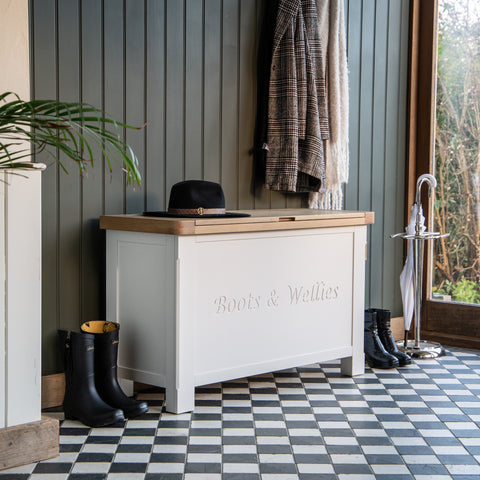 Country Living, White Painted & Oak - Wellies & Shoes Storage Box