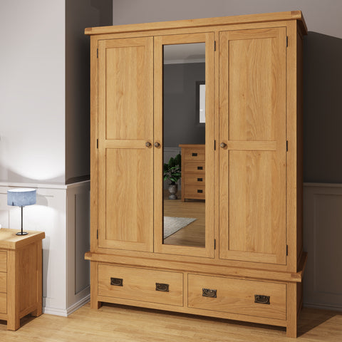 Oakdale Oak Wardrobe - 3 Door With Mirror