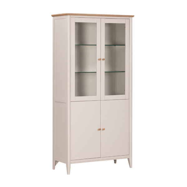 Capri Smoked Oak & Stone Painted Display Cabinet - 2 Door