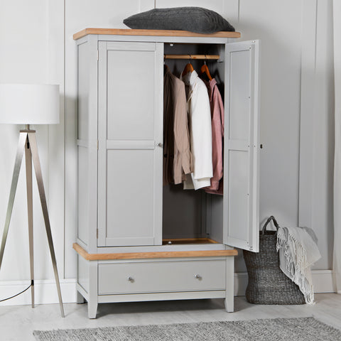 Earlham Grey Painted & Oak Wardrobe - 2 Door