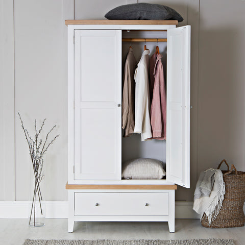 Earlham White Painted & Oak Wardrobe - 2 Door