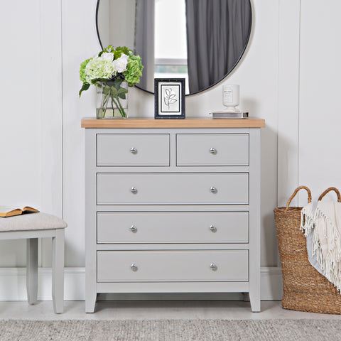 Earlham Grey Painted & Oak Chest of Drawers - 2 Over 3