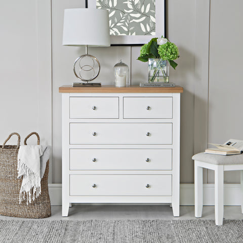 Earlham White Painted & Oak Chest of Drawers - 2 Over 3