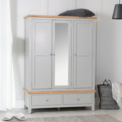 Earlham Grey Painted & Oak Wardrobe - 3 Door