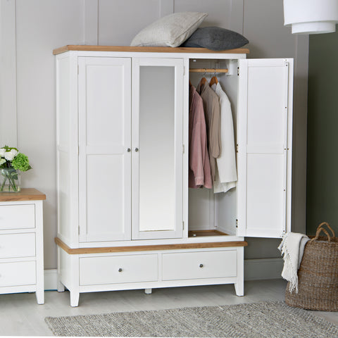 Earlham White Painted & Oak Wardrobe - 3 Door