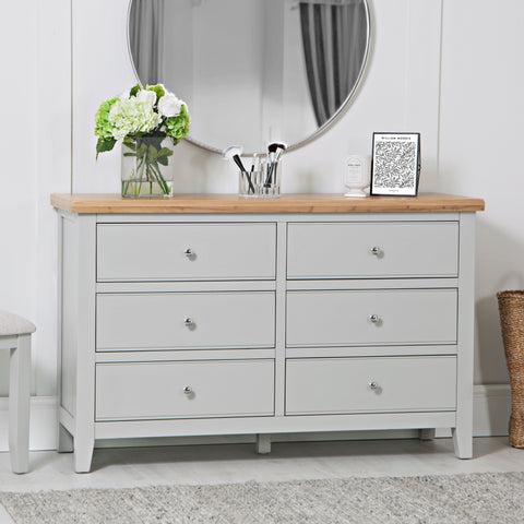 Earlham Grey Painted & Oak Chest of Drawers - 6 Drawer