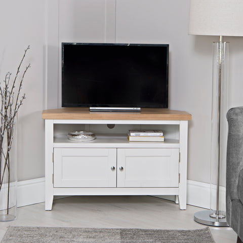 Earlham White Painted & Oak Corner TV Unit