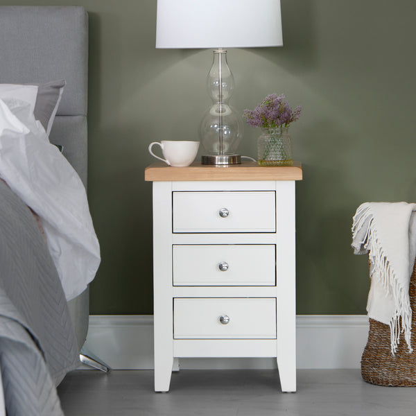 Earlham White Painted & Oak Bedside Cabinet - Large