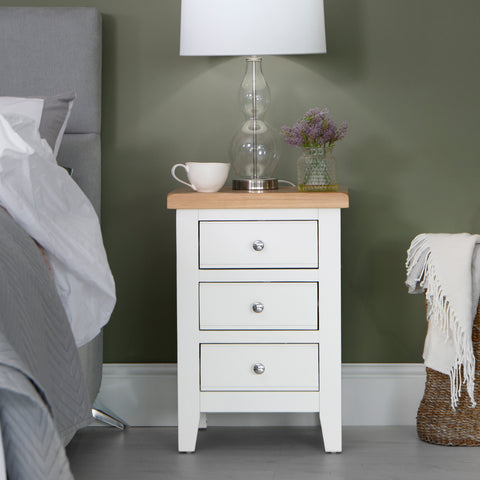 Earlham White Painted & Oak Bedside Cabinet - Large