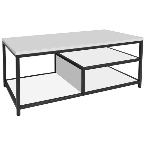 Flux Contemporary Coffee Table with Shelf - White