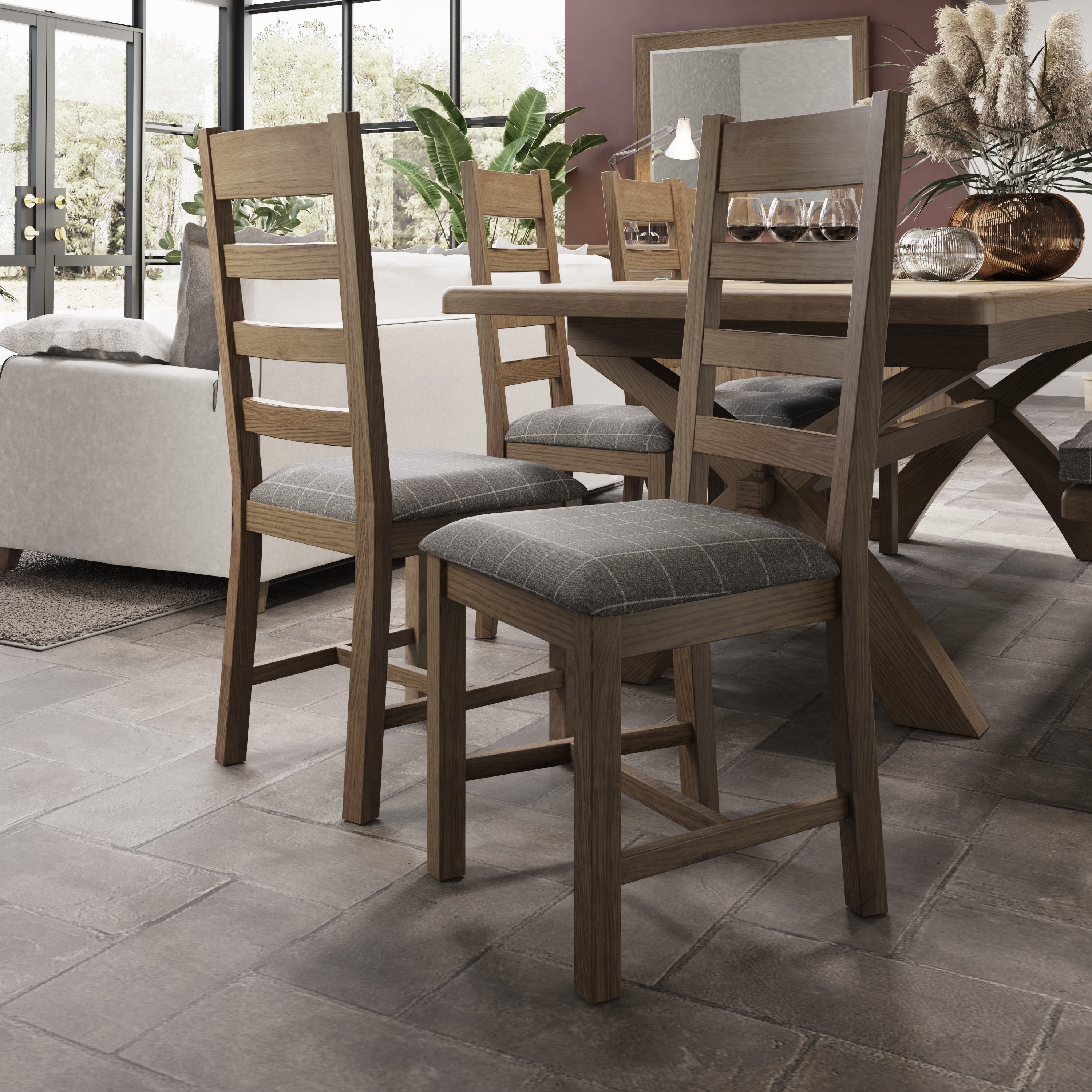 Grey checked dining chairs sale