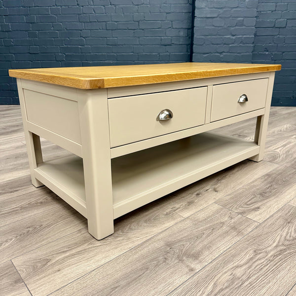 Portland Oak & Stone - Large Coffee Table, with Drawers (Showroom Clearance)