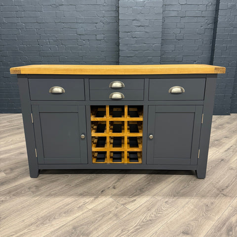 Hampshire Blue Painted & Oak Sideboard - Large With Wine Rack