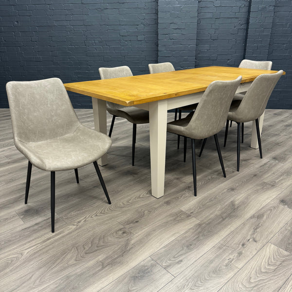 Chester White Painted & Oak, 1.6m Extending Dining Table PLUS 6x Imperia Dining Chairs