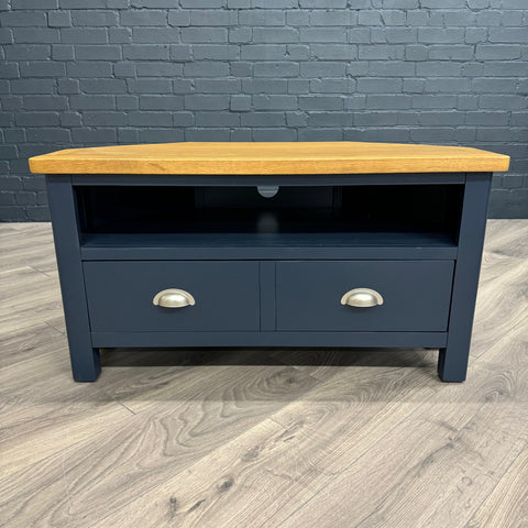 Oregon Oak & Blue Painted - Corner TV Unit (Showroom Clearance)