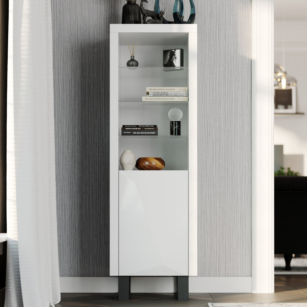 Mint Collection - Tall Narrow Bookcase Display Cabinet - Gloss Grey